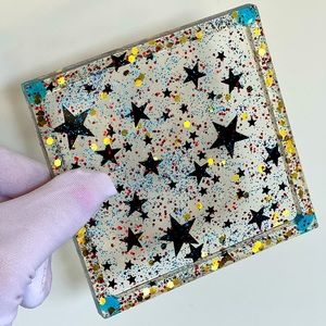 Star coaster tray dish jewellery holder handmade epoxy resin black red gold blue
